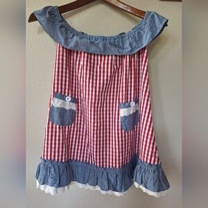 Makena Lane Girls Red Checked Denim Ruffle Dress. Size 6/7